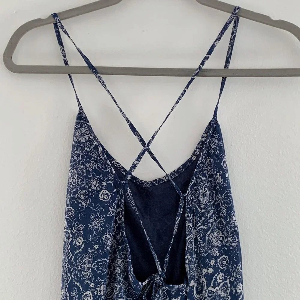 Lulus Sky Train Navy Blue Print Maxi Dress Size M - Picture 6 of 8